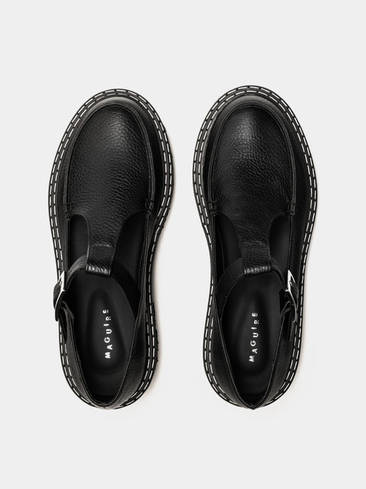 Black tumble leather mary-jane with a chunky sole