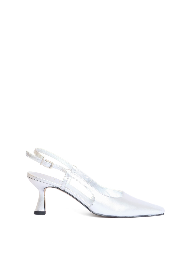 Silver slingback heel