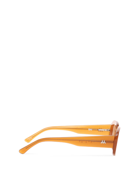 Toffee coloured sunglasses seen from the side