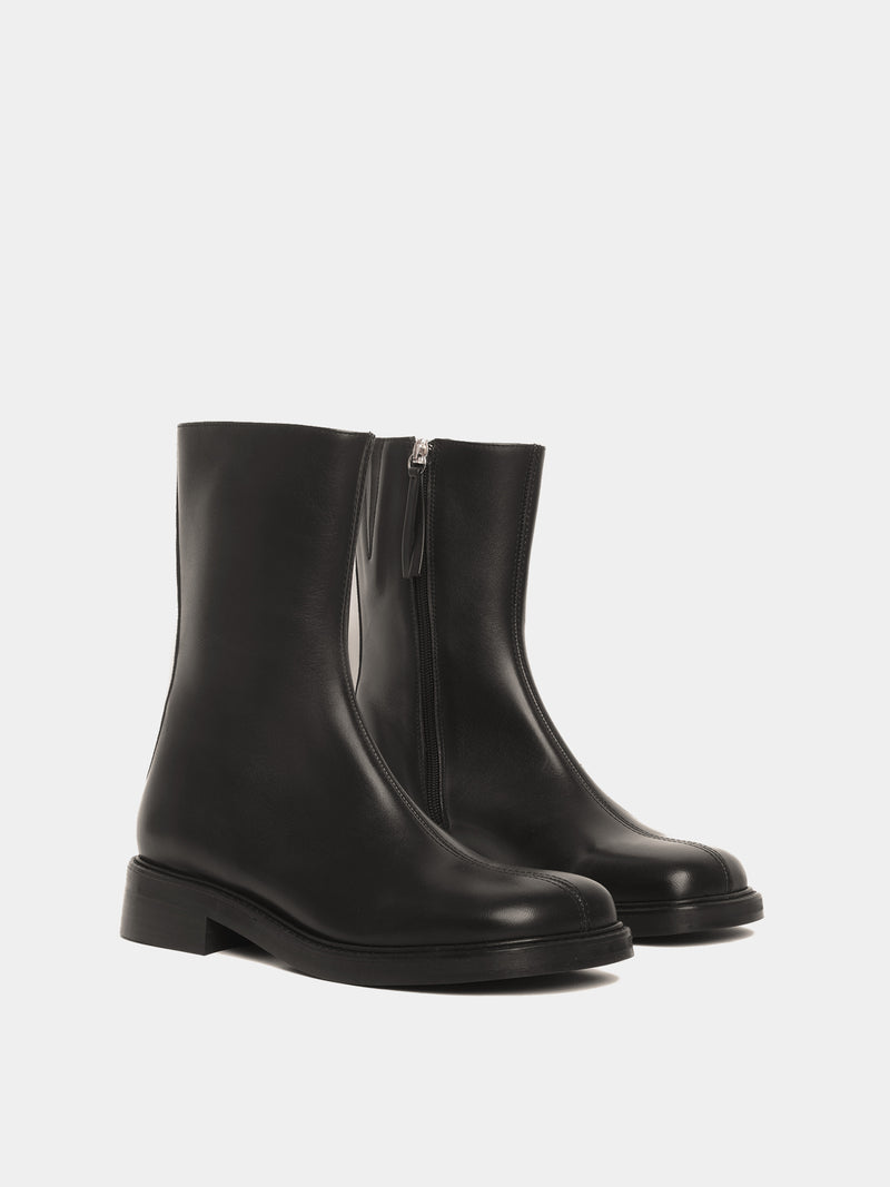 Black leather ankle boots