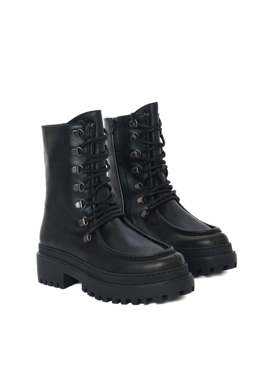 Black lace-up leather boots