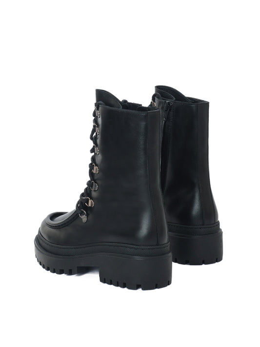 Black lace-up leather boots