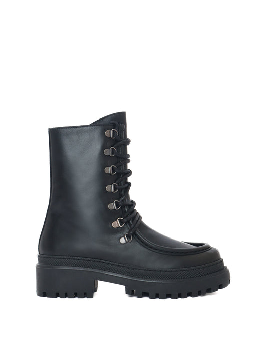 Black lace-up leather boot