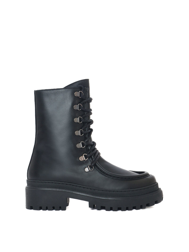 Black lace-up leather boot
