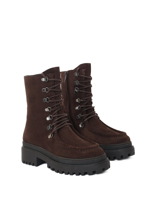 Brown suede lace-up leather boots
