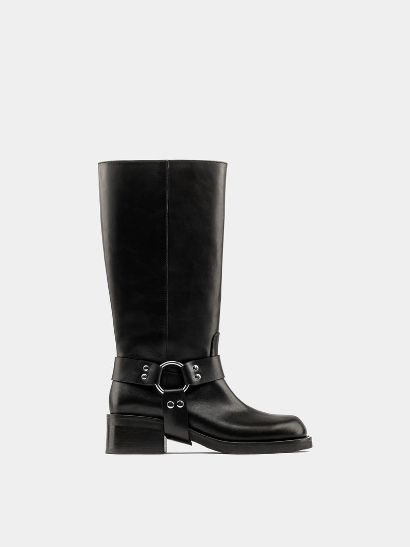 lucca black harness biker high boot