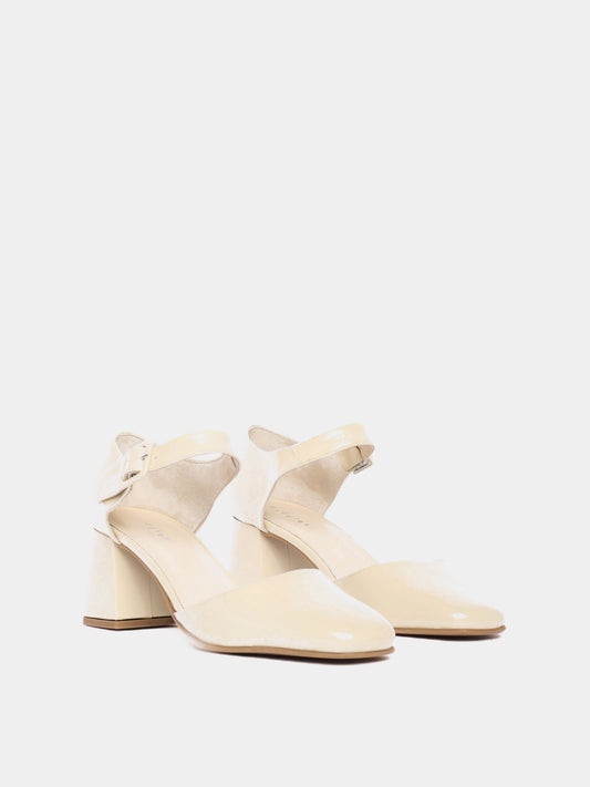 Beige patent leather mary-jane high heels