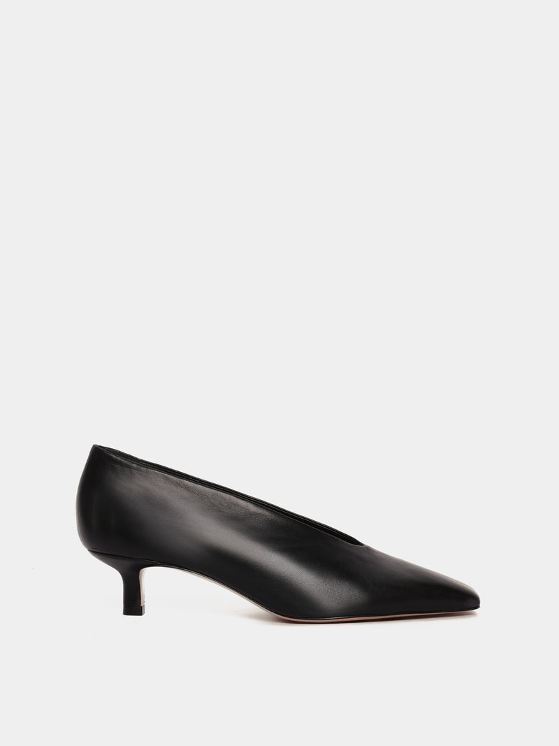 Black leather closed-toe high heel