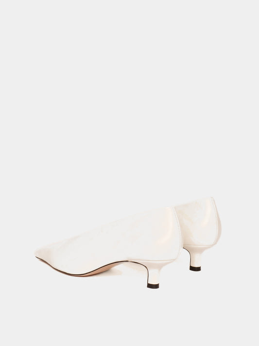 Cream leather closed-toe high heels