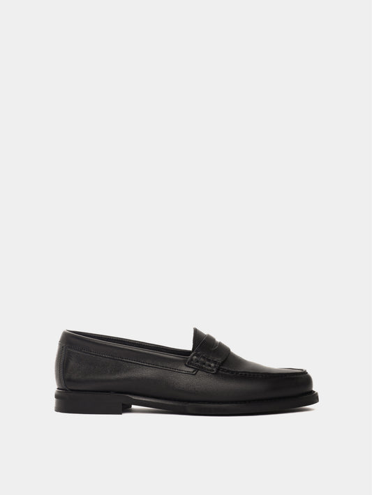 Black leather penny loafer