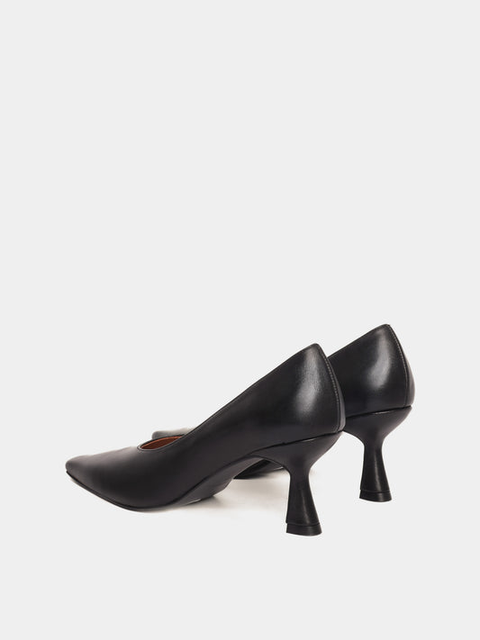 Black leather pumps