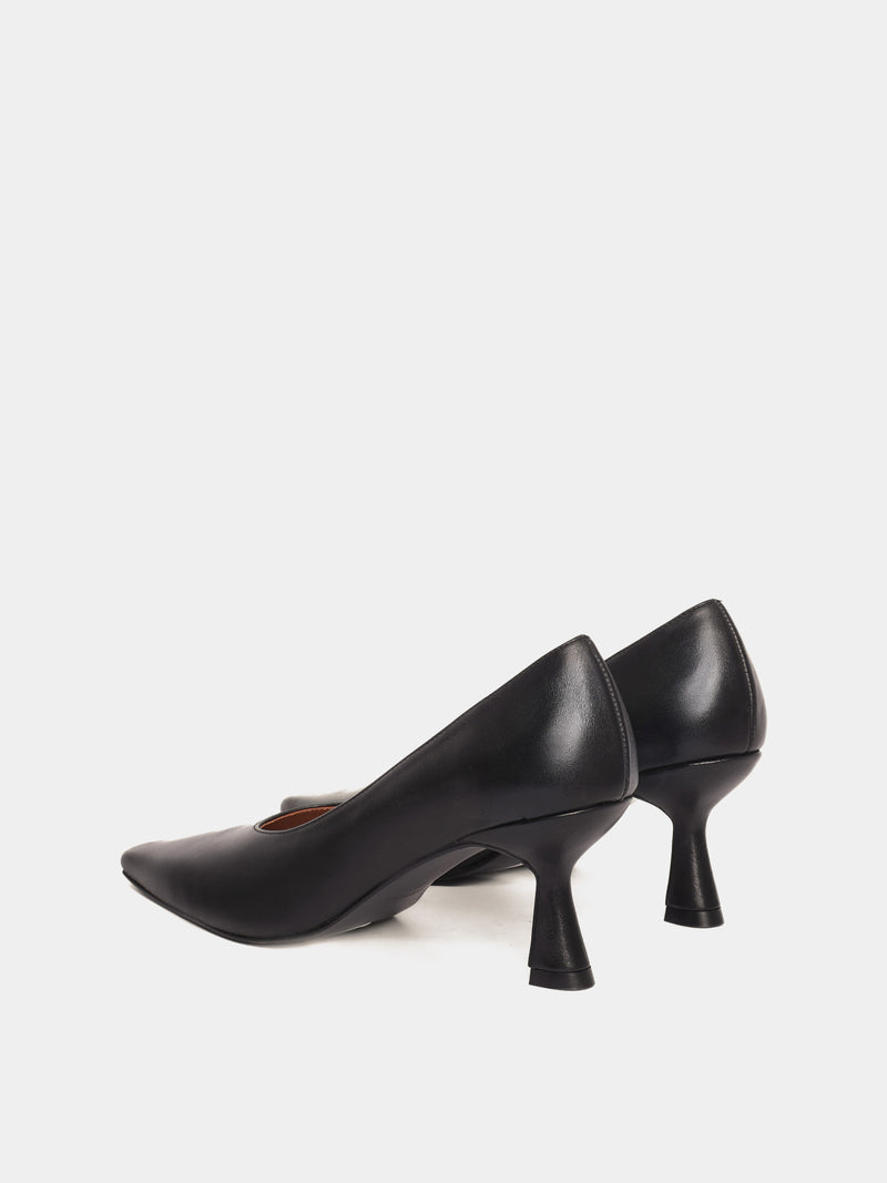 Black leather pumps