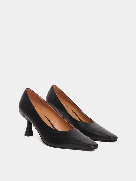Black leather pumps