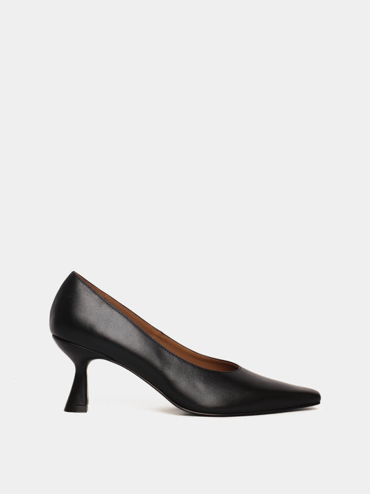 Black leather pumps