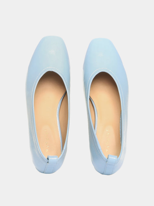 Sky blue patent leather ballerina pumps