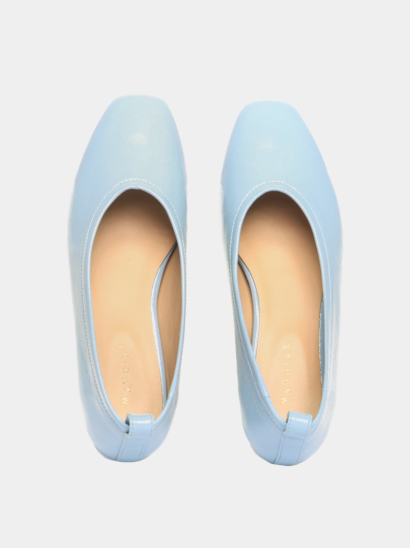 Sky blue patent leather ballerina pumps